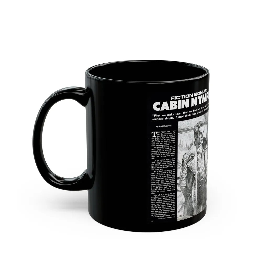 Cabin Nymph, Bluebook for Men, March 1972 - Black Coffee Mug-Go Mug Yourself