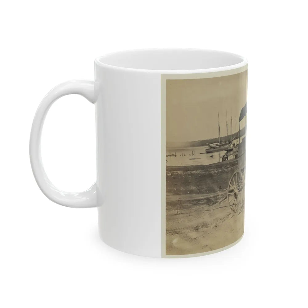 Covered Wagon With Side Curtains Rolled Up At A Military Facility (U.S. Civil War) White Coffee Mug-Go Mug Yourself