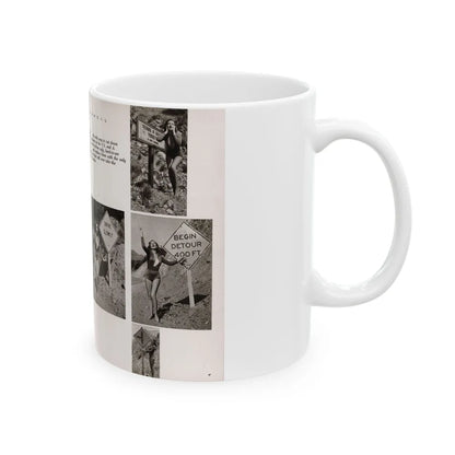 Dawn Richard #70 - [Pages 66 & 67] Including 2 Pages & 7 B&W Photos with Caption from DUDE Mag. '57 (Vintage Female Icon) White Coffee Mug-Go Mug Yourself