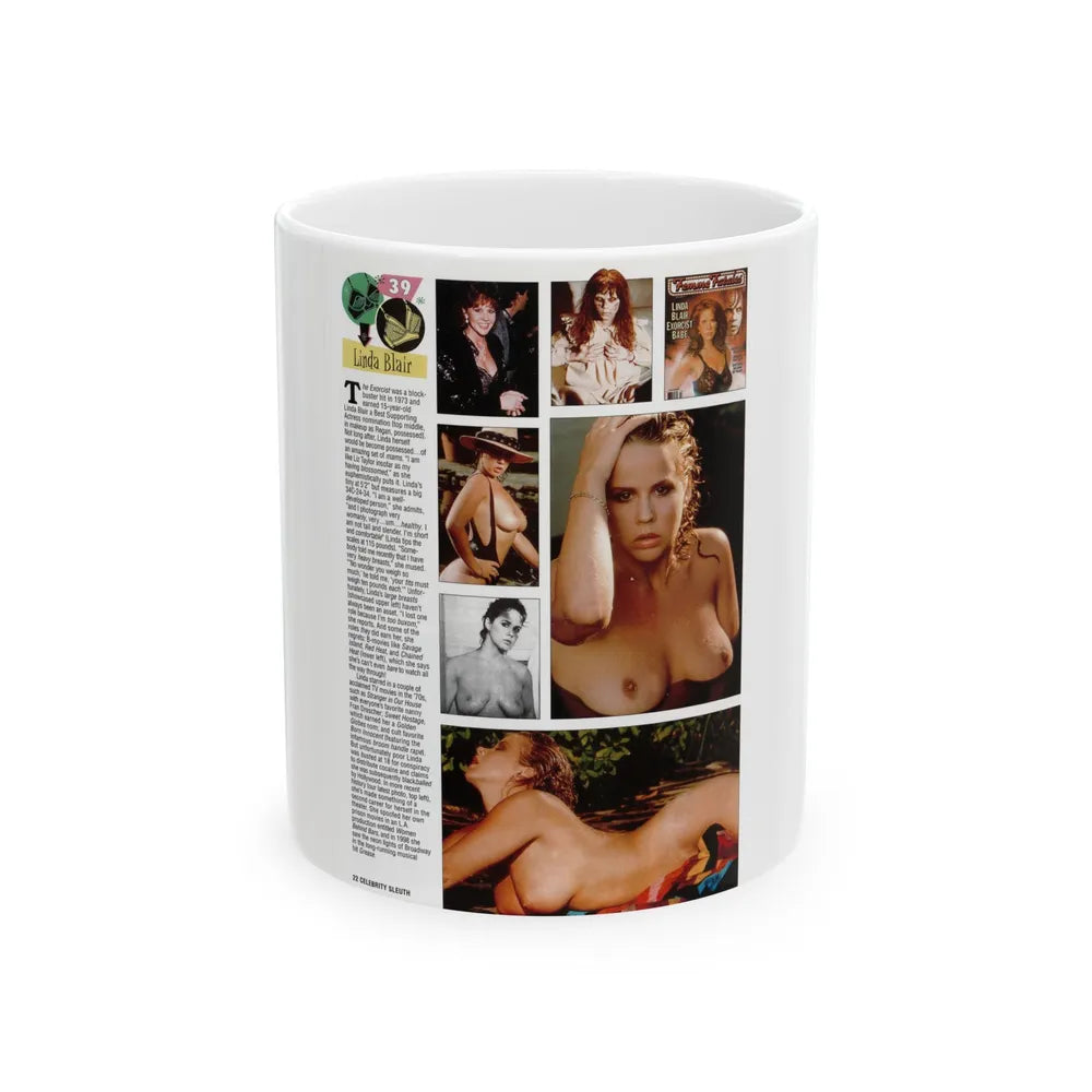 Linda Blair #301 - Celebrity Sleuth Mag. - 1 Page 7 Photos with, article (Vintage Female Icon) White Coffee Mug-11oz-Go Mug Yourself