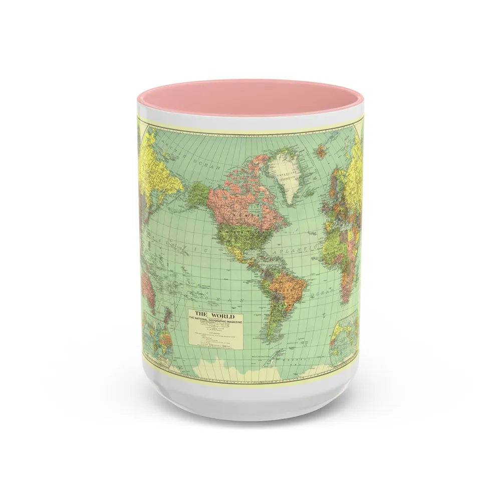 World Map (1932) (Map) Accent Coffee Mug-15oz-Pink-Go Mug Yourself