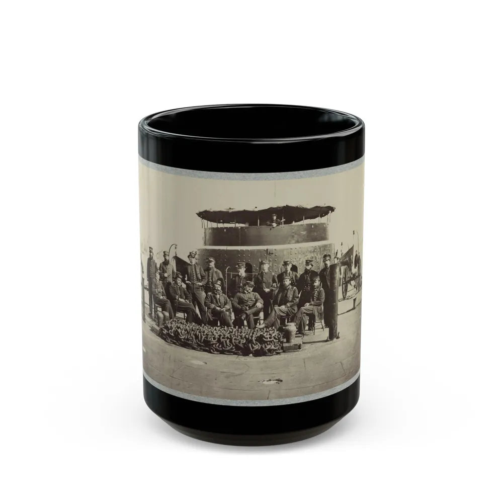 Fifteen Officers On Deck Of A Union Monitor Warship (U.S. Civil War) Black Coffee Mug-15oz-Go Mug Yourself