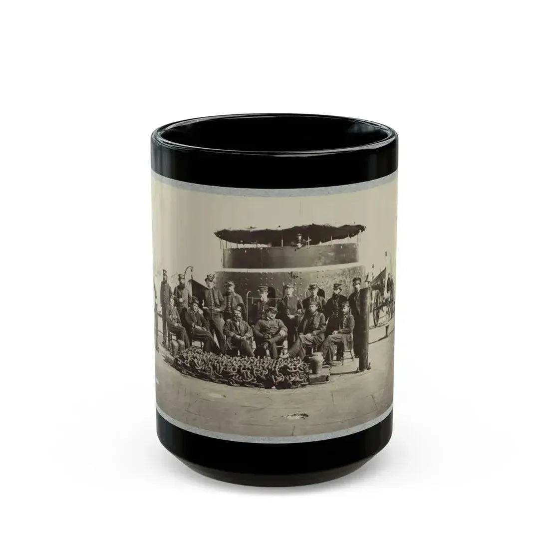Fifteen Officers On Deck Of A Union Monitor Warship (U.S. Civil War) Black Coffee Mug 15oz - Go Mug Yourself