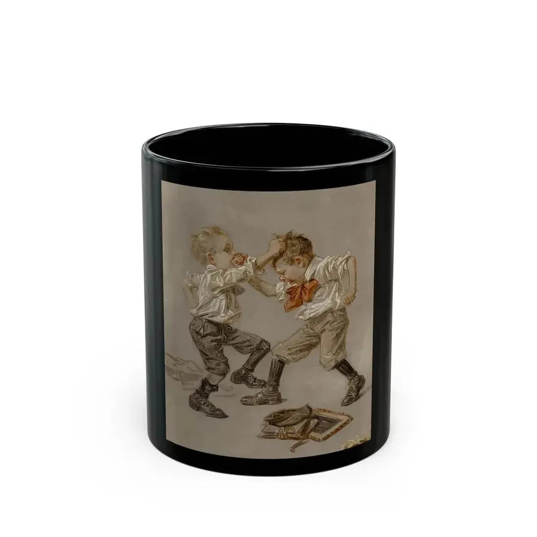 Fight Between Two Boys, Saturday Evening Post cover study, 1911 - Black Coffee Mug 11oz - Go Mug Yourself