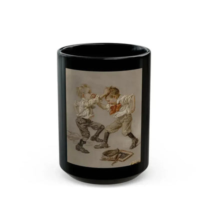 Fight Between Two Boys, Saturday Evening Post cover study, 1911 - Black Coffee Mug 15oz - Go Mug Yourself