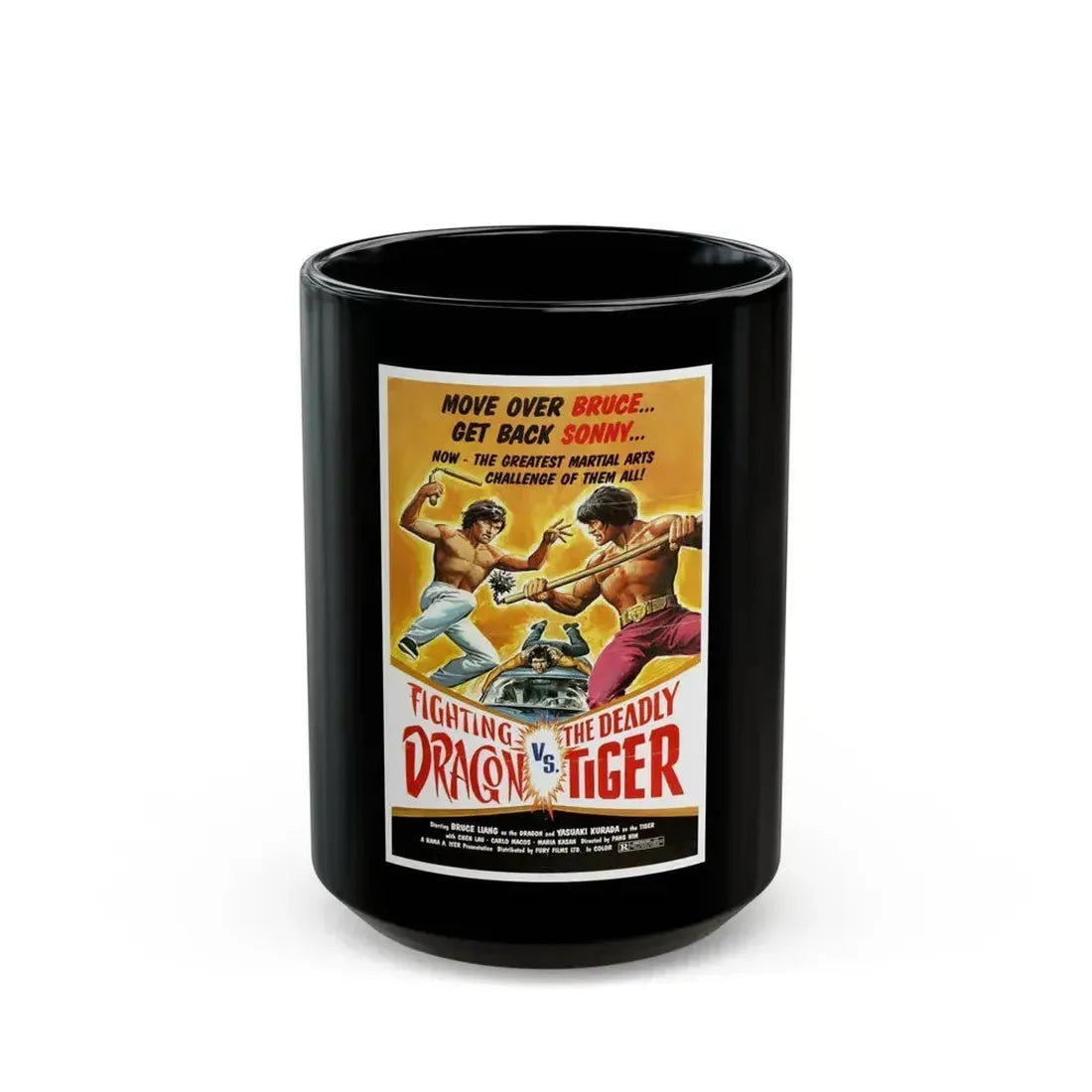 FIGHTING DRAGON VS DEADLY TIGER 1974 Movie Poster - Black Coffee Mug 15oz - Go Mug Yourself