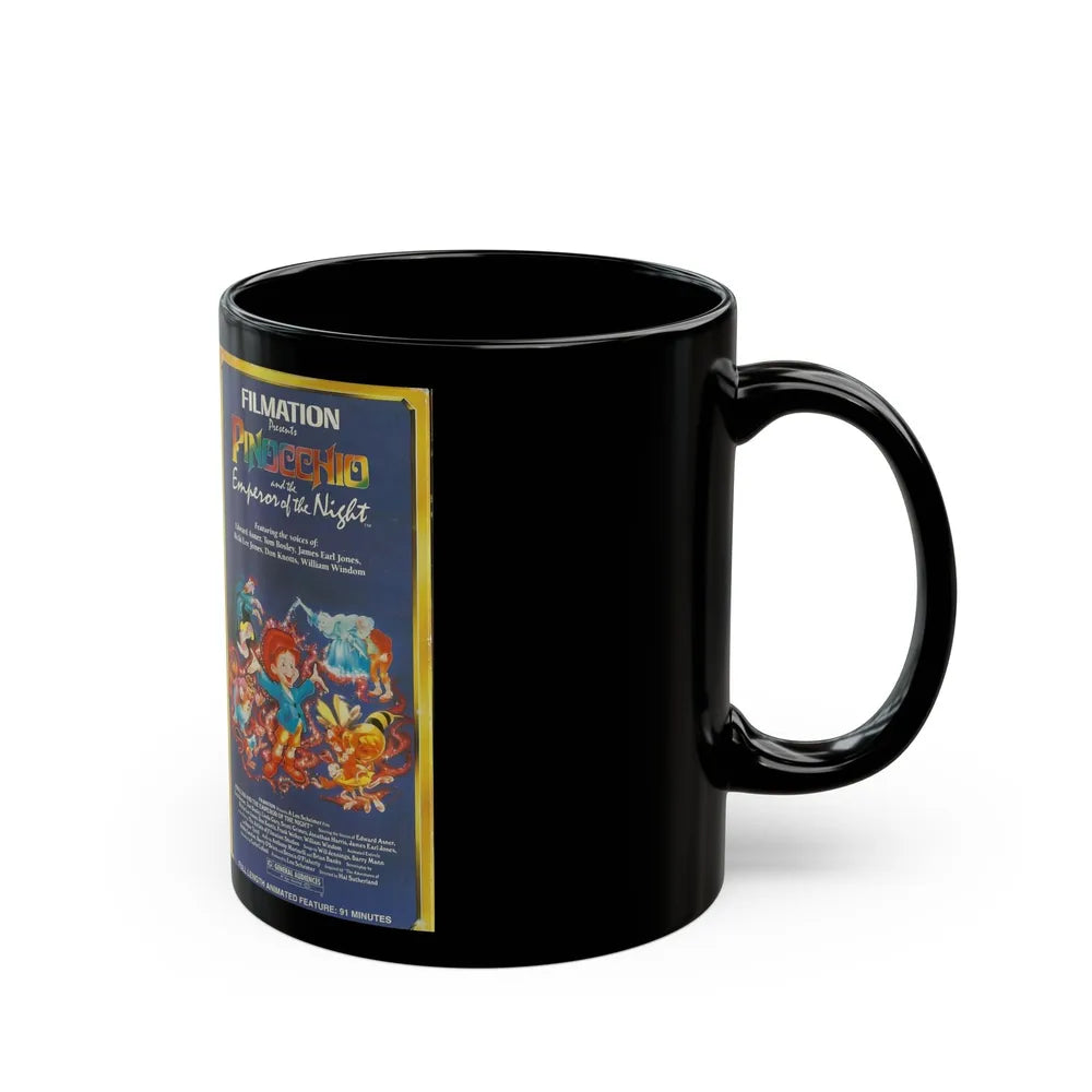 FILMATION PRESENTS PINOCCHIO AND THE EMPEROR OF THE NIGHT (VHS COVER) - Black Coffee Mug-Go Mug Yourself