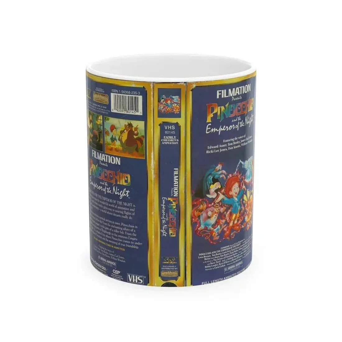 FILMATION PRESENTS PINOCCHIO AND THE EMPEROR OF THE NIGHT (VHS COVER) - White Coffee Mug 11oz - Go Mug Yourself