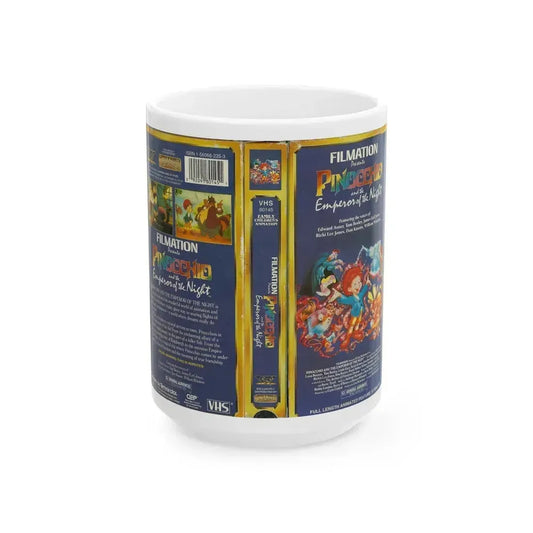 FILMATION PRESENTS PINOCCHIO AND THE EMPEROR OF THE NIGHT (VHS COVER) - White Coffee Mug 15oz - Go Mug Yourself