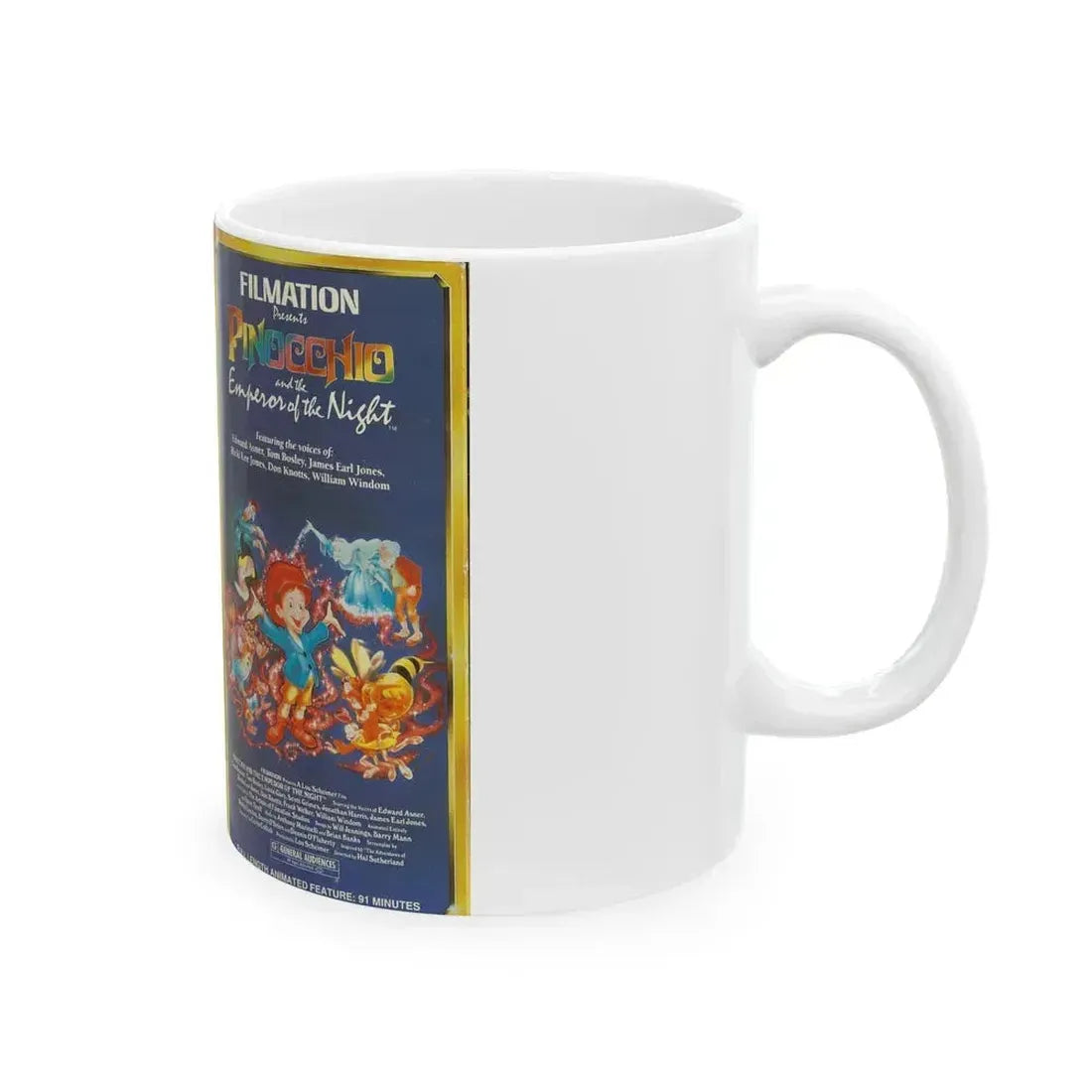 FILMATION PRESENTS PINOCCHIO AND THE EMPEROR OF THE NIGHT (VHS COVER) - White Coffee Mug - Go Mug Yourself
