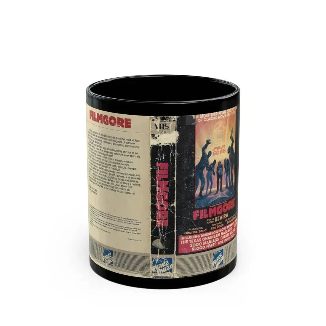 FILMGORE HOSTED BY ELVIRA (VHS COVER) - Black Coffee Mug 11oz - Go Mug Yourself