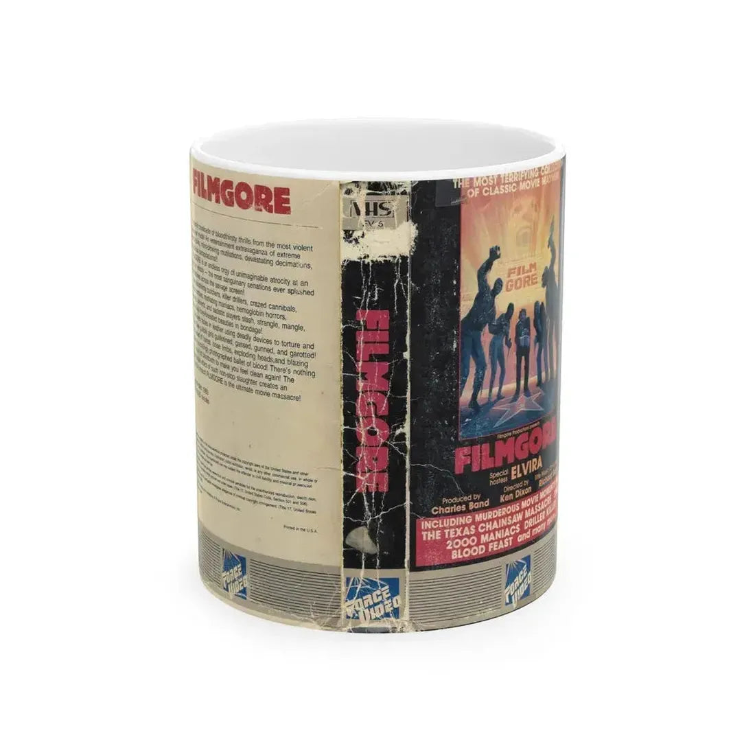 FILMGORE HOSTED BY ELVIRA (VHS COVER) - White Coffee Mug 11oz - Go Mug Yourself