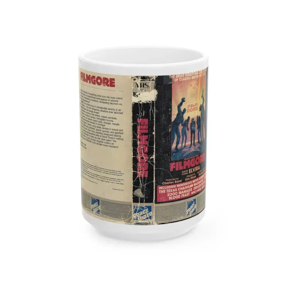 FILMGORE HOSTED BY ELVIRA (VHS COVER) - White Coffee Mug 15oz - Go Mug Yourself