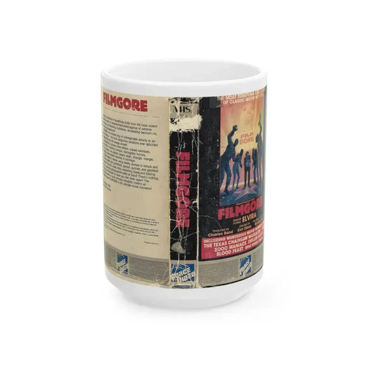 FILMGORE HOSTED BY ELVIRA (VHS COVER) - White Coffee Mug 15oz - Go Mug Yourself