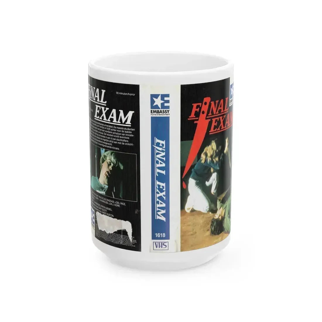 FINAL EXAM EMBASSY HOME ENTERTAINMENT (VHS COVER) - White Coffee Mug 15oz - Go Mug Yourself