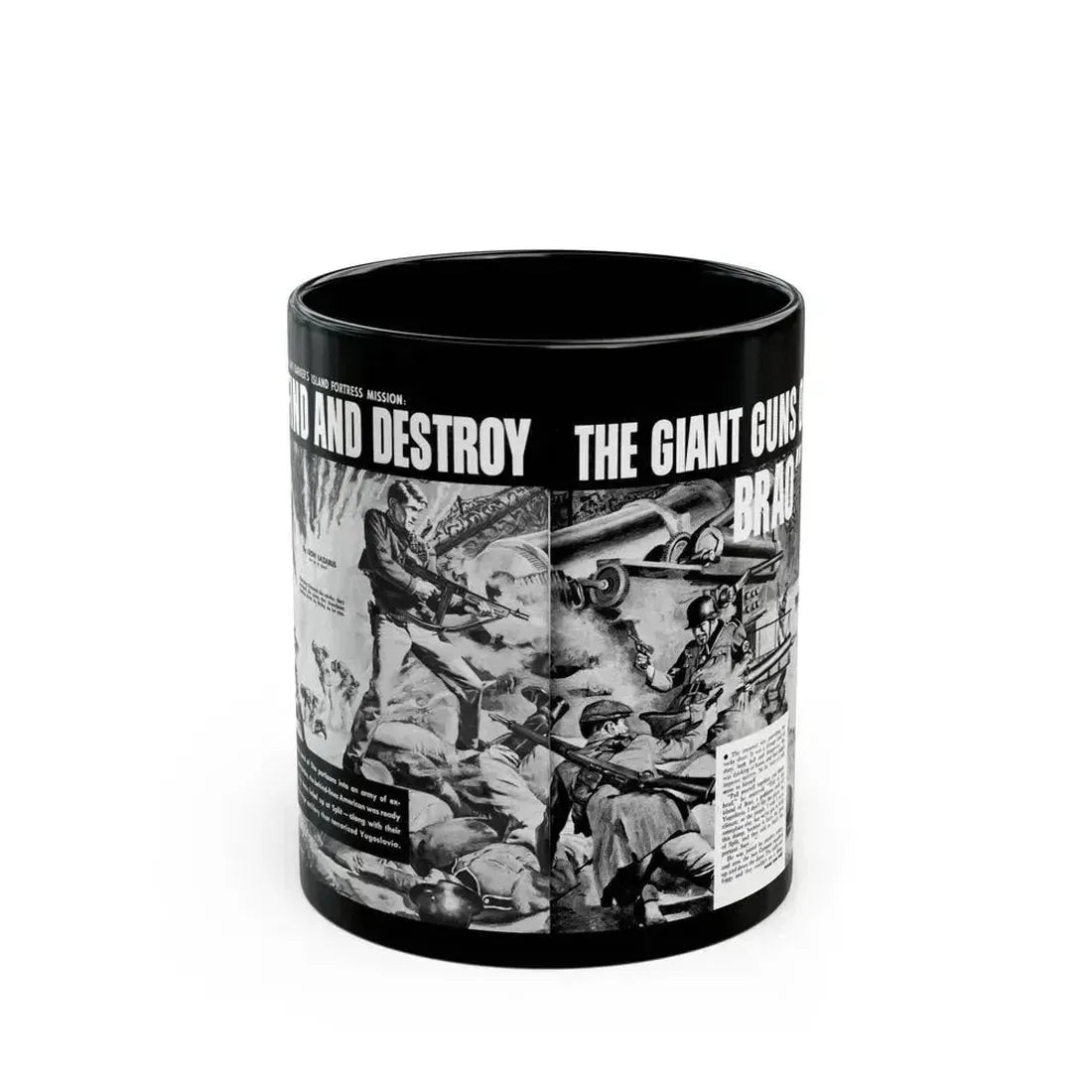 Find And Destroy The Giant Guns Of Brao, Action For Men, March 1965-03 - Black Coffee Mug 11oz - Go Mug Yourself