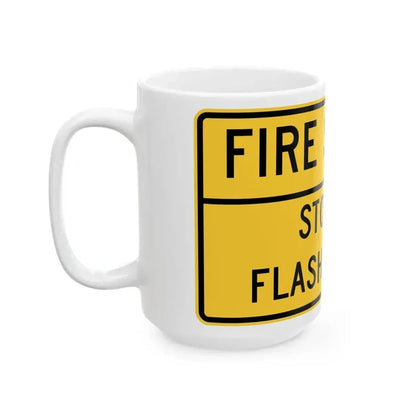 FIRE SIGNAL STOP ON euasHine RED MUTCD-DE W11-12-DE (Delaware) (Road Sign) White Coffee Mug - Go Mug Yourself