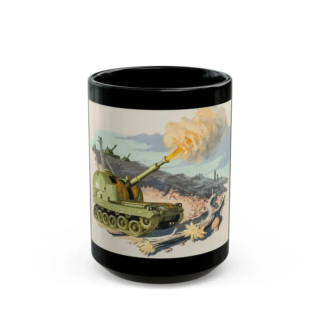 Firing Tank, story illustration, 1959 - Black Coffee Mug 15oz - Go Mug Yourself