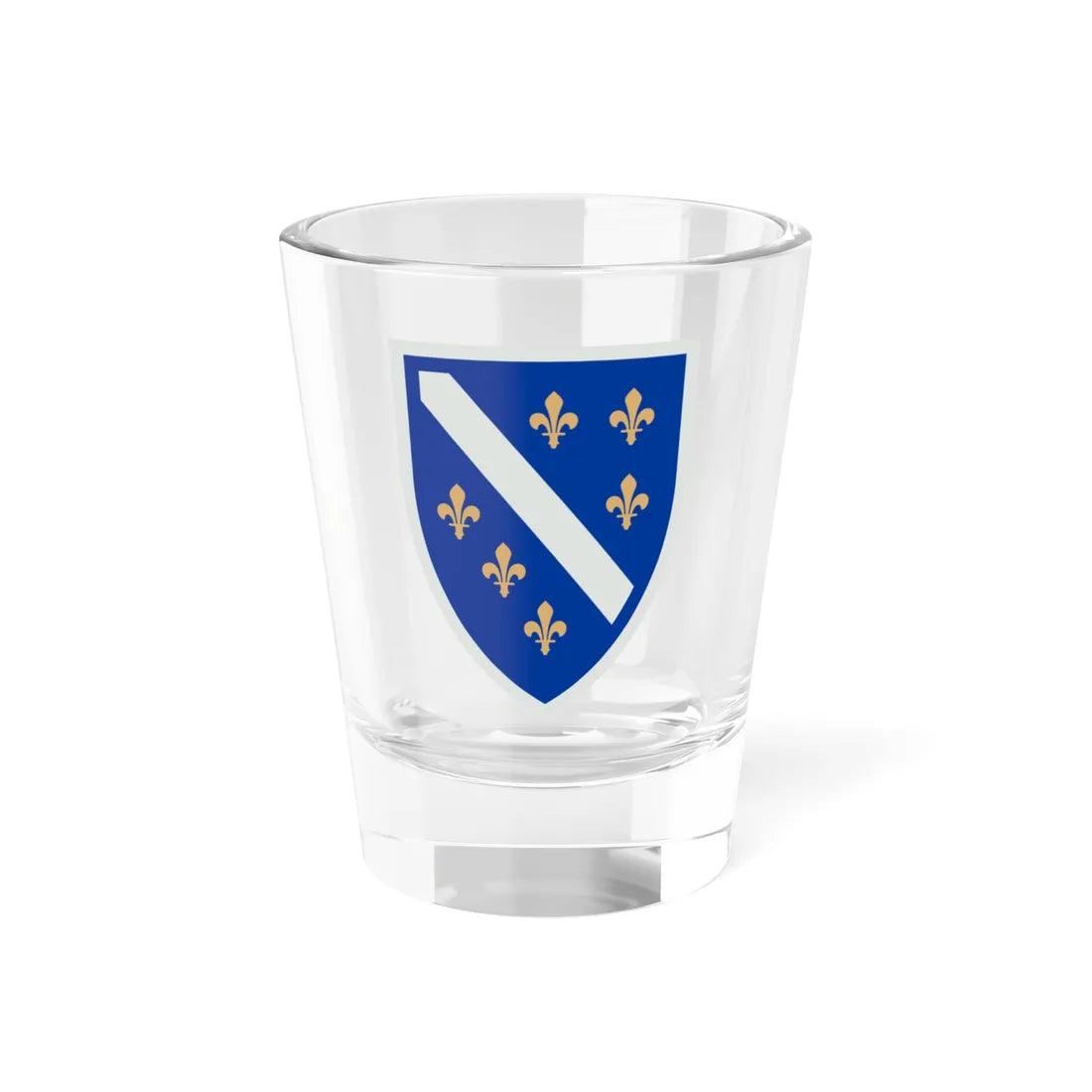 First version of the coat of arms of the Republic of Bosnia and Herzegovina 1992 (Bosnia and Herzegovina) (Coat of Arms) Shot Glass 1.5oz 1.5oz - Go Mug Yourself
