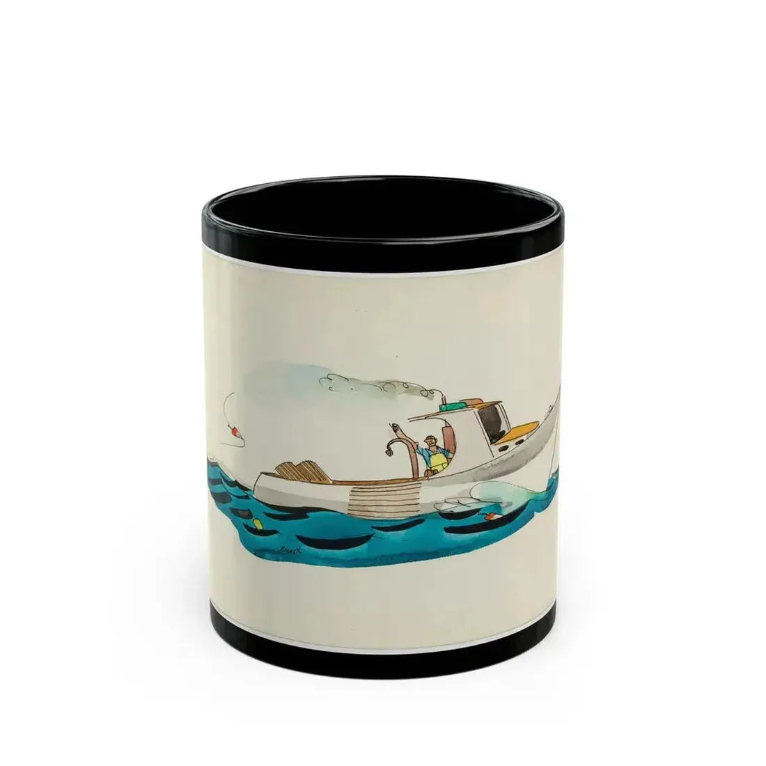 Fisherman Illustration - Black Coffee Mug 11oz - Go Mug Yourself