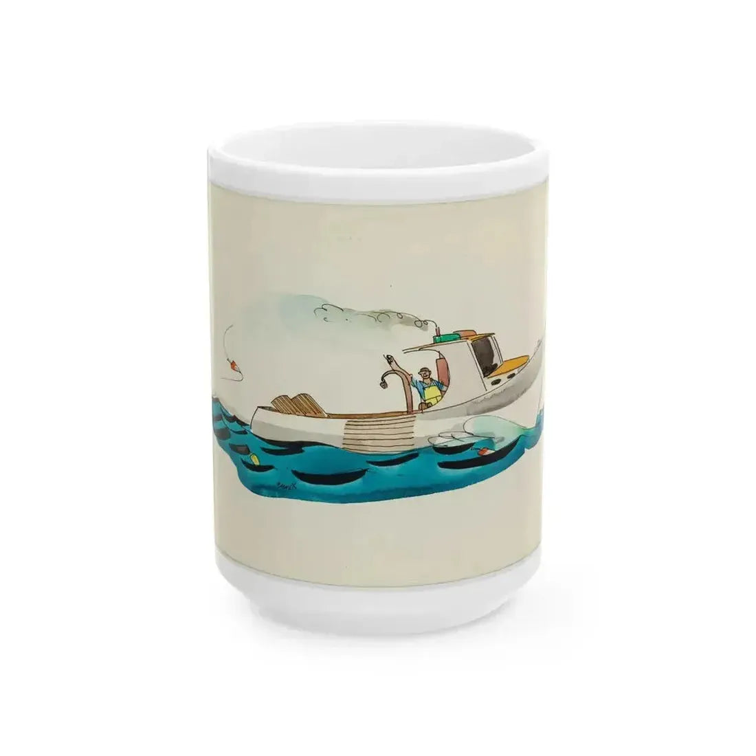 Fisherman Illustration - White Coffee Mug 15oz - Go Mug Yourself