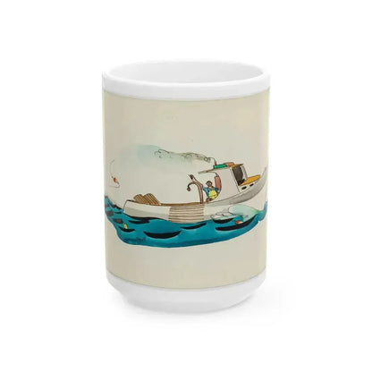 Fisherman Illustration - White Coffee Mug 15oz - Go Mug Yourself