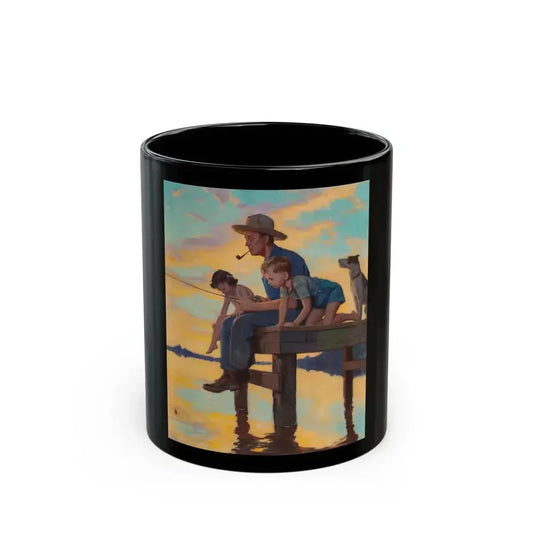 Fishing Time, calendar illustration - Black Coffee Mug 11oz - Go Mug Yourself