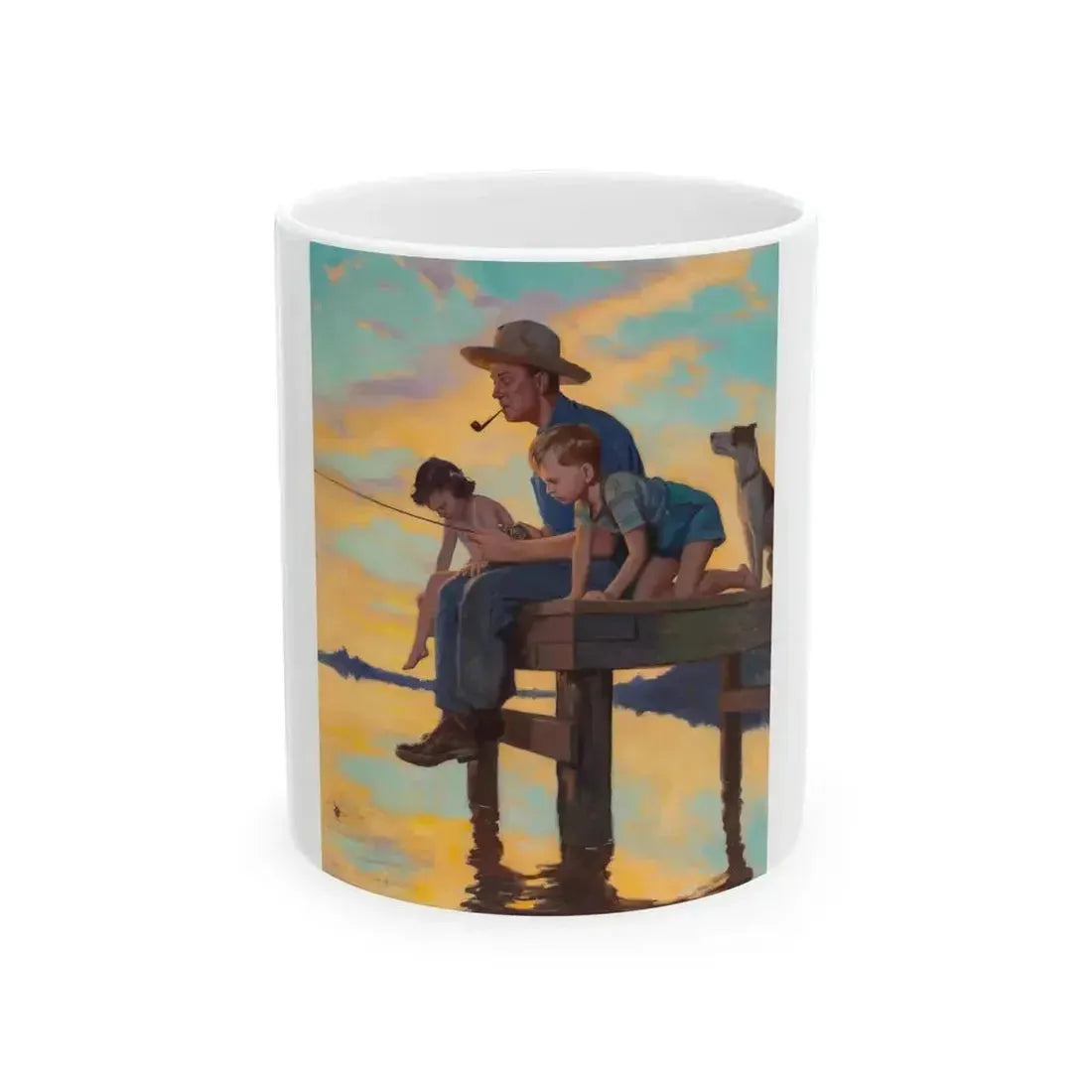 Fishing Time, calendar illustration - White Coffee Mug 11oz - Go Mug Yourself