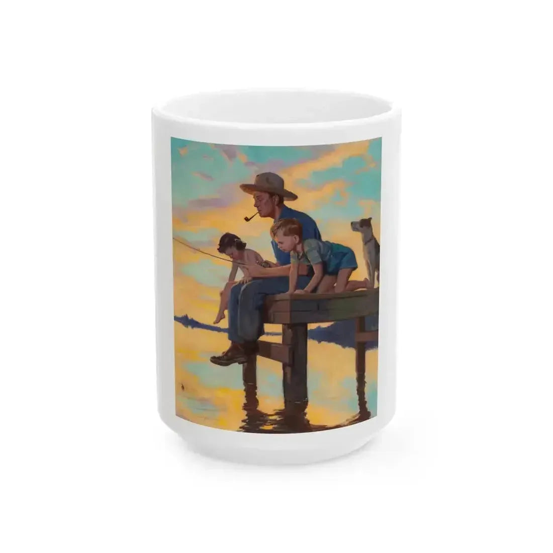Fishing Time, calendar illustration - White Coffee Mug 15oz - Go Mug Yourself