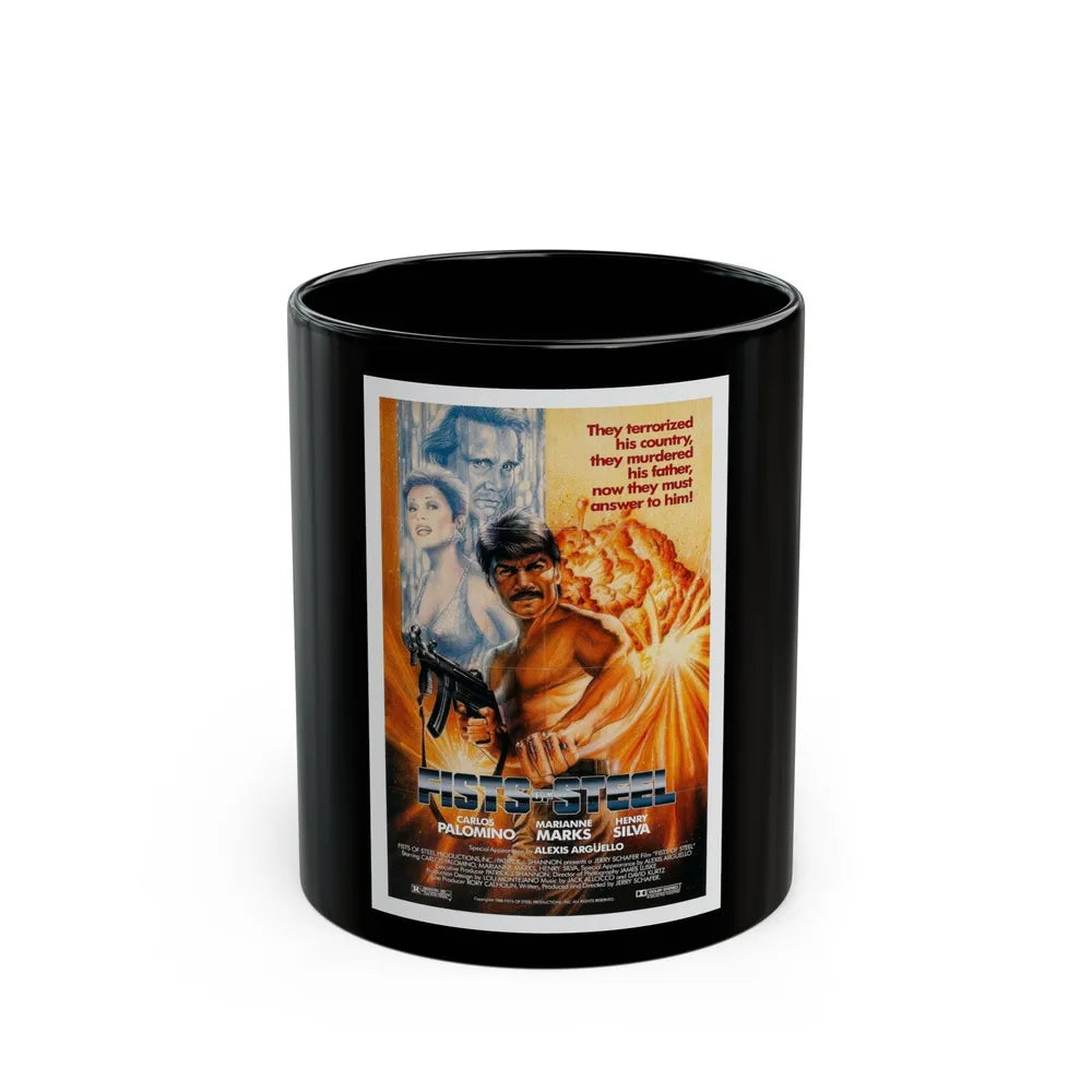 FISTS OF STEEL 1989 Movie Poster - Black Coffee Mug-11oz-Go Mug Yourself