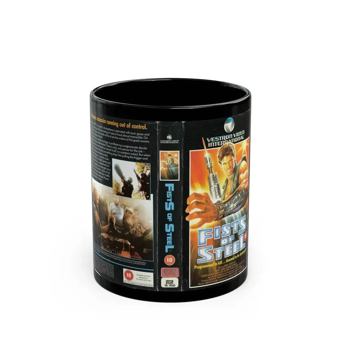 FISTS OF STEEL (VHS COVER) - Black Coffee Mug 11oz - Go Mug Yourself