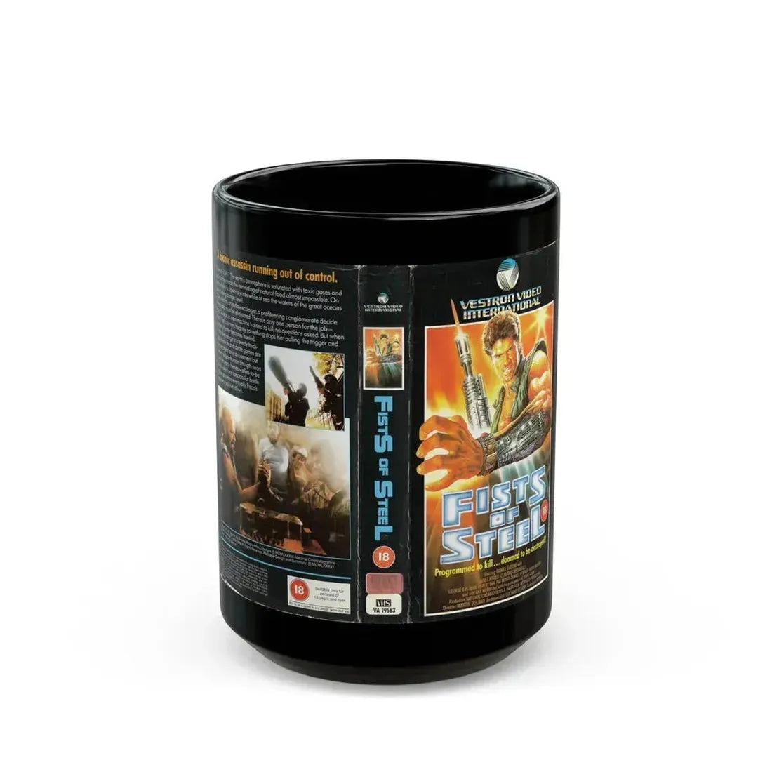 FISTS OF STEEL (VHS COVER) - Black Coffee Mug 15oz - Go Mug Yourself