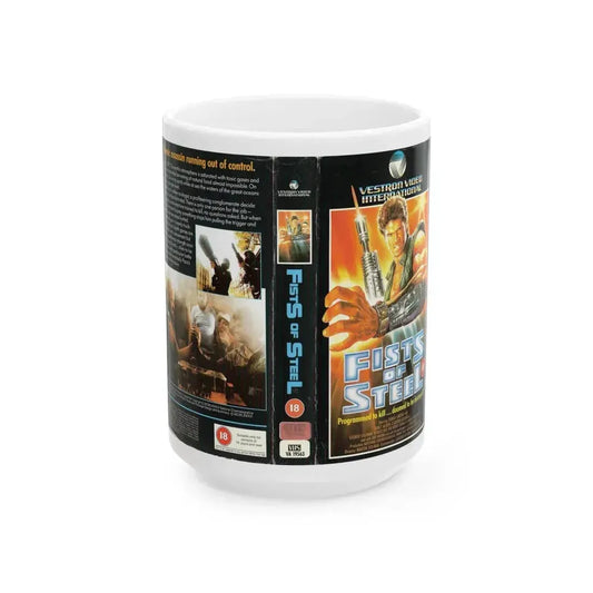 FISTS OF STEEL (VHS COVER) - White Coffee Mug 15oz - Go Mug Yourself