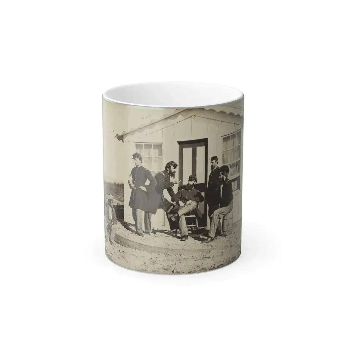 Five Civil War Soldiers Gathered on Dirt Porch Outside Home. African American Youth Seated Near Them (U.S. Civil War) Color Changing Coffee Mug 11oz Default Title 11oz - Go Mug Yourself