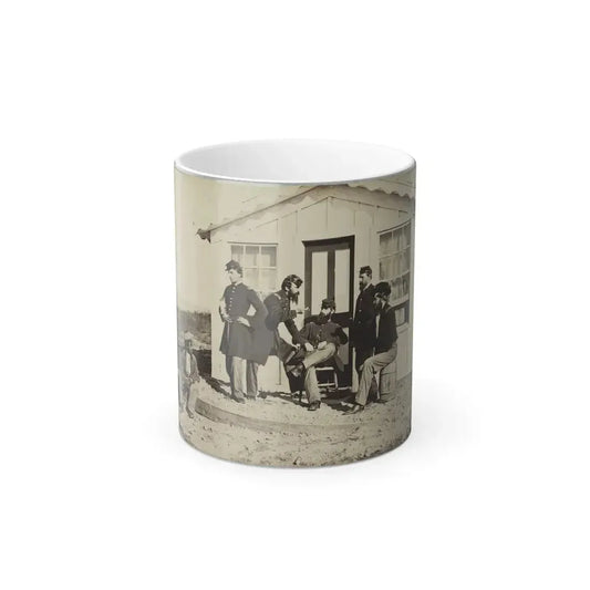 Five Civil War Soldiers Gathered on Dirt Porch Outside Home. African American Youth Seated Near Them (U.S. Civil War) Color Changing Coffee Mug 11oz Default Title 11oz - Go Mug Yourself