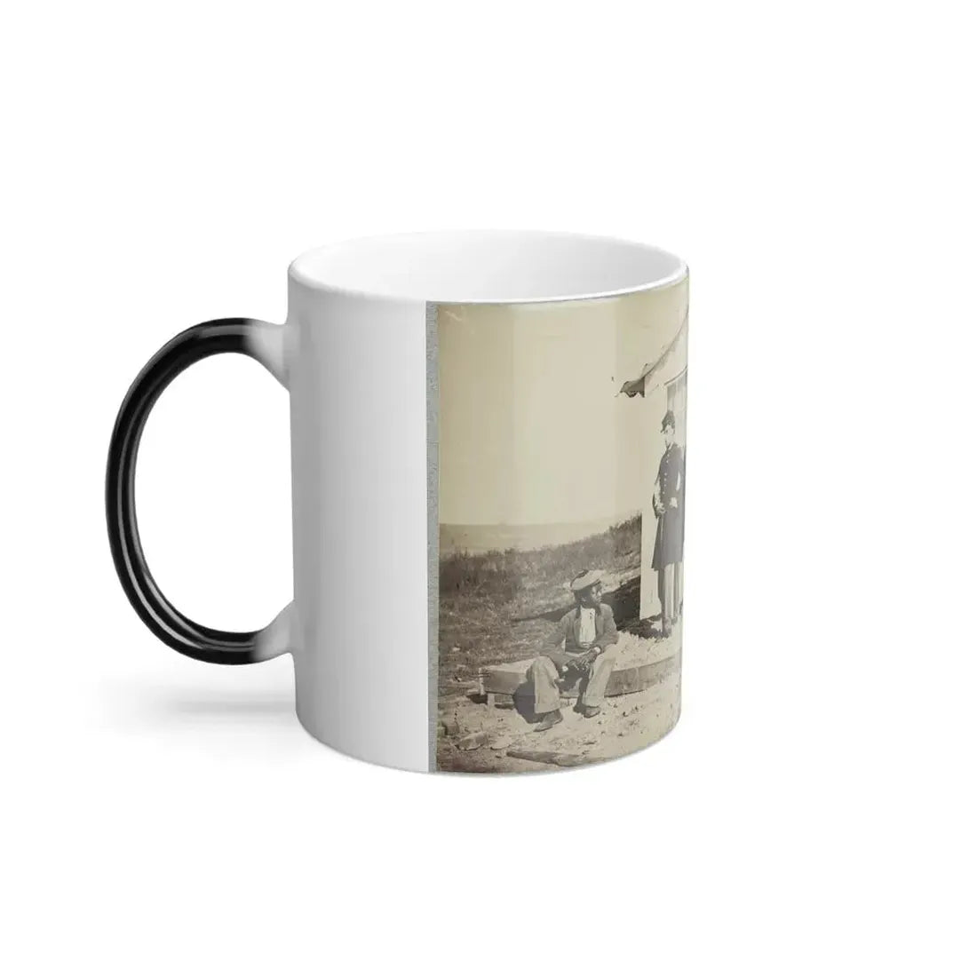 Five Civil War Soldiers Gathered on Dirt Porch Outside Home. African American Youth Seated Near Them (U.S. Civil War) Color Changing Coffee Mug 11oz - Go Mug Yourself
