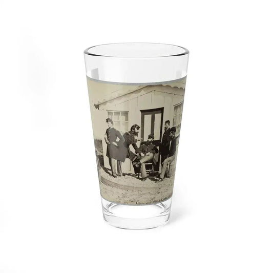 Five Civil War Soldiers Gathered On Dirt Porch Outside Home. African American Youth Seated Near Them (U.S. Civil War) Pint Glass 16oz 16oz - Go Mug Yourself