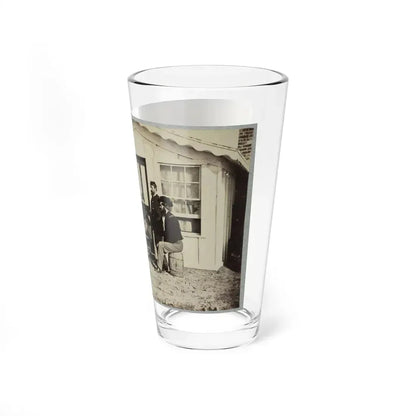 Five Civil War Soldiers Gathered On Dirt Porch Outside Home. African American Youth Seated Near Them (U.S. Civil War) Pint Glass 16oz - Go Mug Yourself