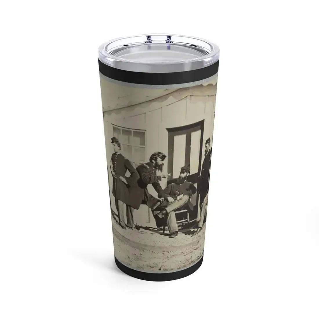 Five Civil War Soldiers Gathered On Dirt Porch Outside Home. African American Youth Seated Near Them (U.S. Civil War) Tumbler 20oz 20oz - Go Mug Yourself