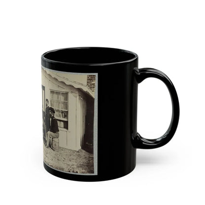 Five Civil War Soldiers Gathered On Dirt Porch Outside Home. African American Youth Seated Near Them (U.S. Civil War) Black Coffee Mug-Go Mug Yourself