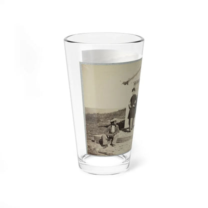 Five Civil War Soldiers Gathered On Dirt Porch Outside Home. African American Youth Seated Near Them (U.S. Civil War) Pint Glass 16oz-Go Mug Yourself