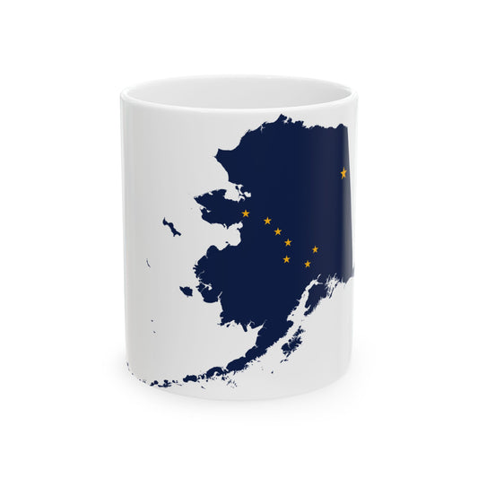 Flag map of Alaska (United States) White Coffee Mug-11oz-Go Mug Yourself