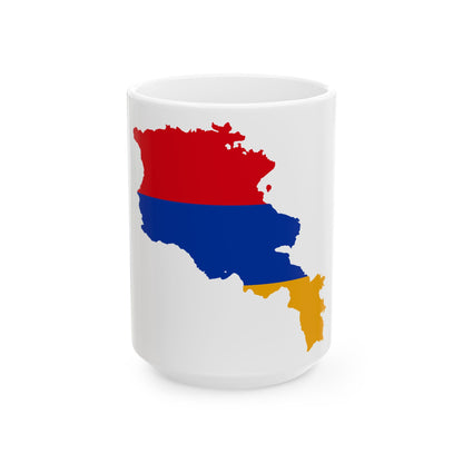 Flag-map of Armenia precise boundaries (Armenia) White Coffee Mug-15oz-Go Mug Yourself
