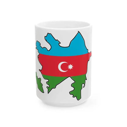 Flag map of Azerbaijan with Baku and Lankaran (Azerbaijan) White Coffee Mug 15oz - Go Mug Yourself