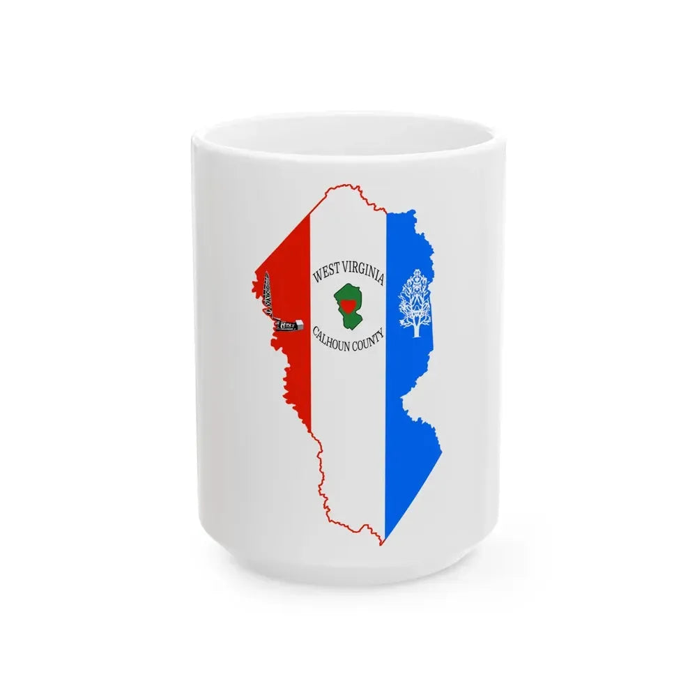 Flag map of Calhoun County West Virginia (United States) White Coffee Mug 15oz - Go Mug Yourself
