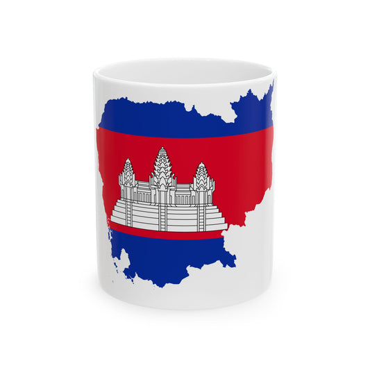 Flag-map of Cambodia precise boundaries (Cambodia) White Coffee Mug-11oz-Go Mug Yourself