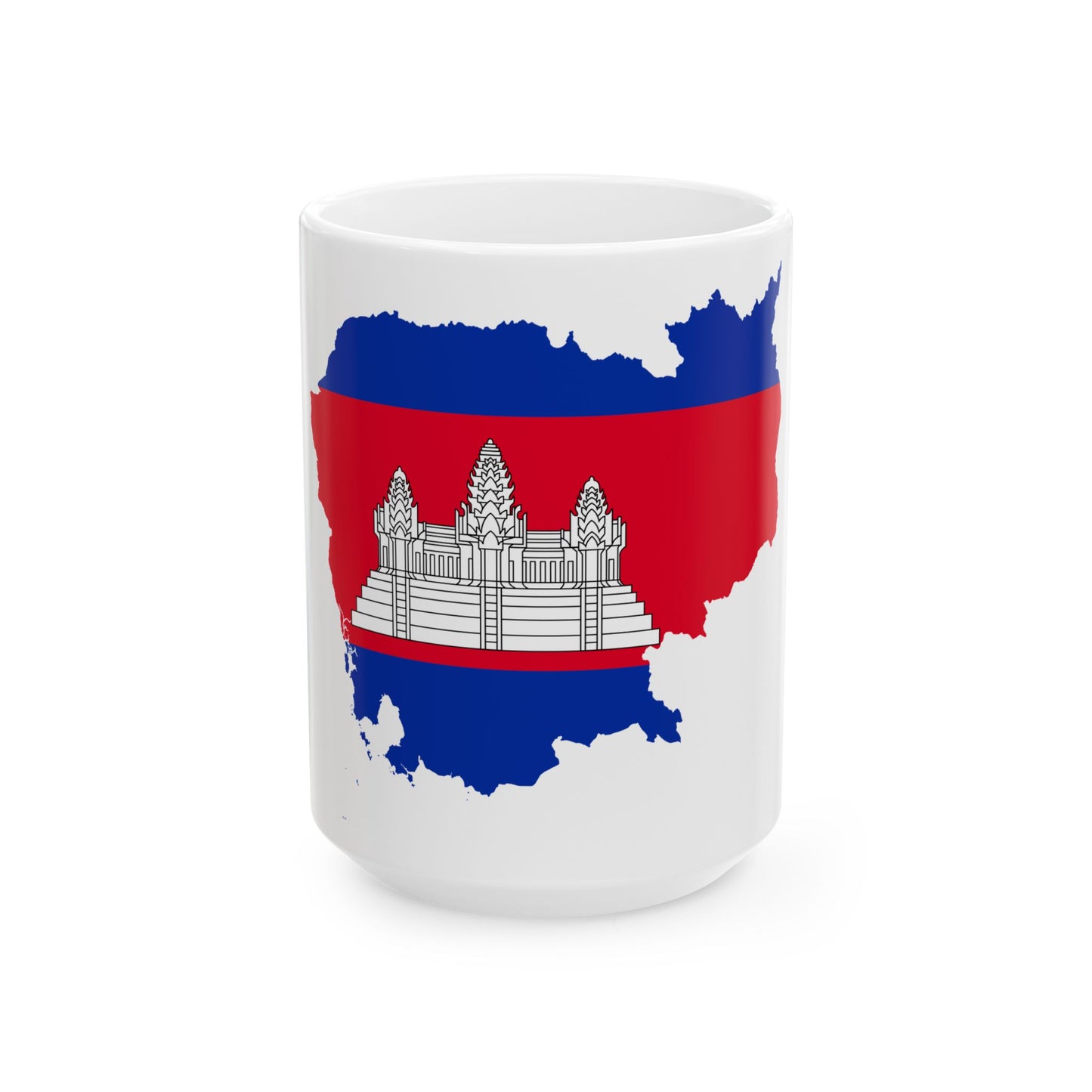 Flag-map of Cambodia precise boundaries (Cambodia) White Coffee Mug-15oz-Go Mug Yourself
