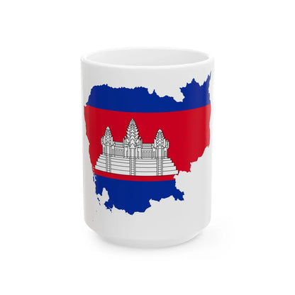 Flag-map of Cambodia precise boundaries (Cambodia) White Coffee Mug 15oz - Go Mug Yourself