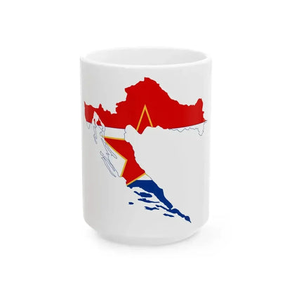 Flag map of Croatia 1947-1990 (Croatia) White Coffee Mug 15oz - Go Mug Yourself