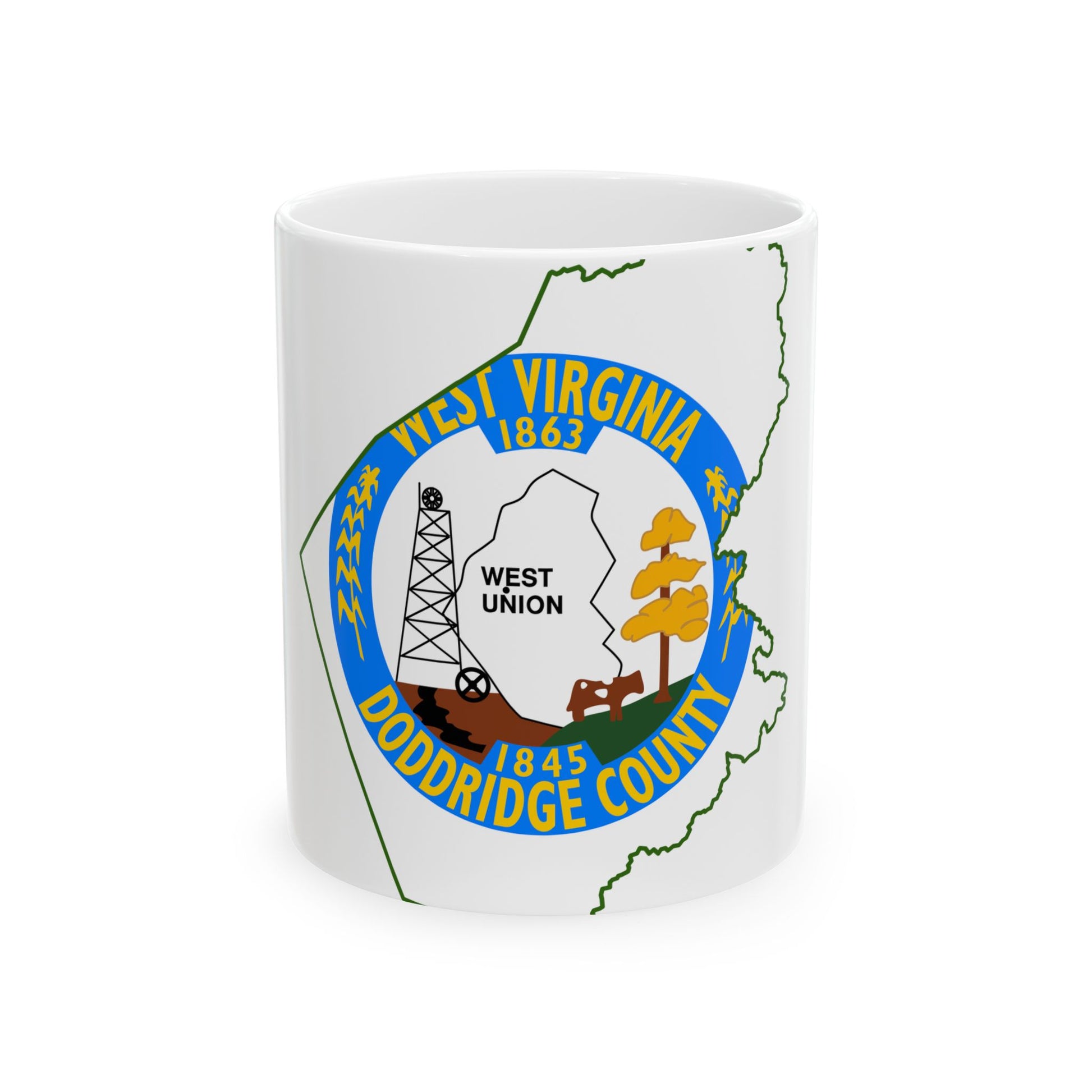 Flag map of Doddridge County West Virginia (United States) White Coffee Mug-11oz-Go Mug Yourself